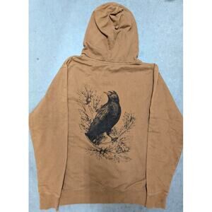 Independent Trading Co Brown Crow Raven Bird Graphic Pullover Hoodie Style Small